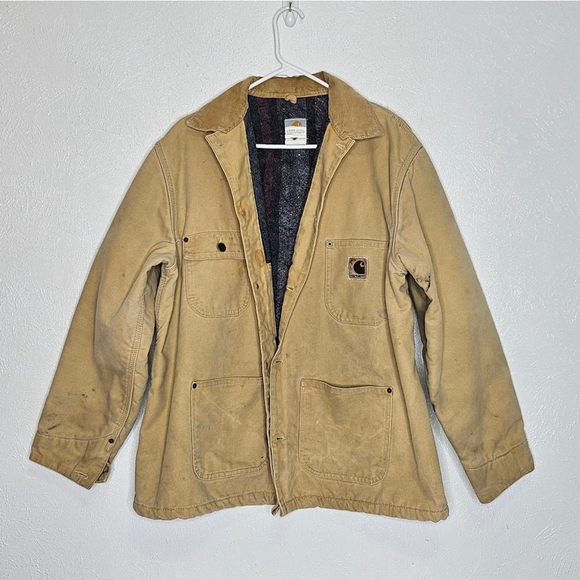 Vtg Carhartt Chore Coat CO2 WET Brown USA Men's Size Large Blanket Lined Jacket